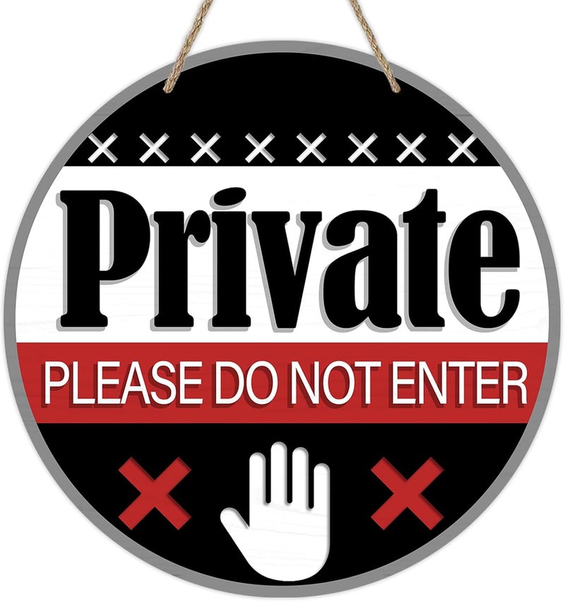 Deroro Private Please Do Not Enter Front Door Sign, Black Wood Door Hanger Outdoor Outside Porch Yard Decor, Wooden Wreath Indoor Home Office Business Wall Hanging Decoration - Image 1